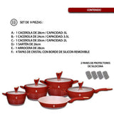 Batería de cocina Luxury Rojo con mármol antiadherente - 13 piezas