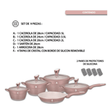 Batería de cocina Luxury Rosa Oro con Recubrimiento de mármol antiadherente - 13 piezas