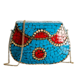 Sky Blue & Red Mosaic Clutch - Trueque Market