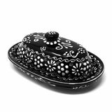 Encantada Handmade Pottery Butter Dish, Black & White