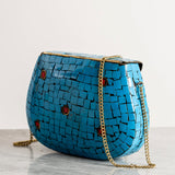 Sky Blue & Red Mosaic Clutch - Trueque Market